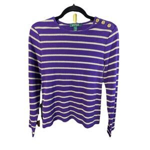 Lauren Ralph Lauren Purple/ Gold Glitter Striped Pullover Women’s Sz Small
